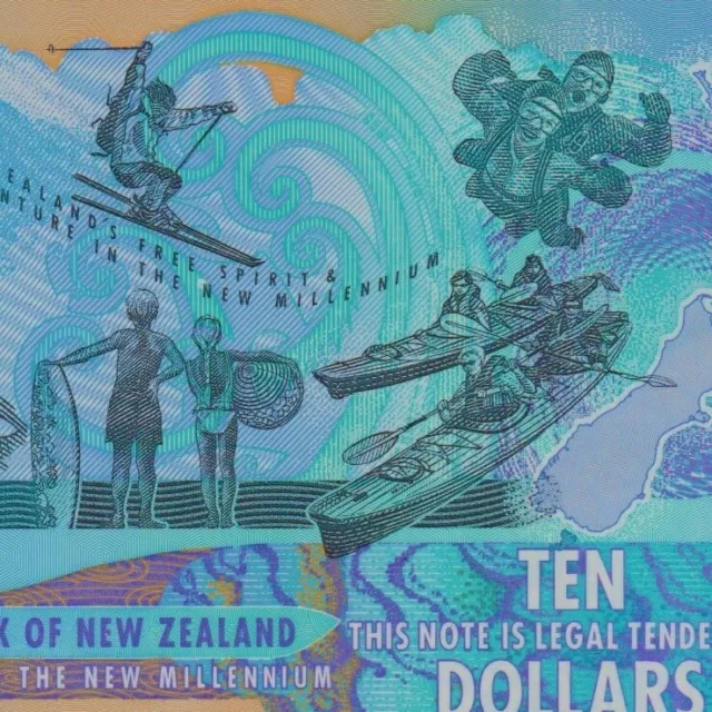 🇳🇿 New Zealand 10 Dollars 2000. Polymer. Low RED SN#. P.190b. Crisp Gem UNC