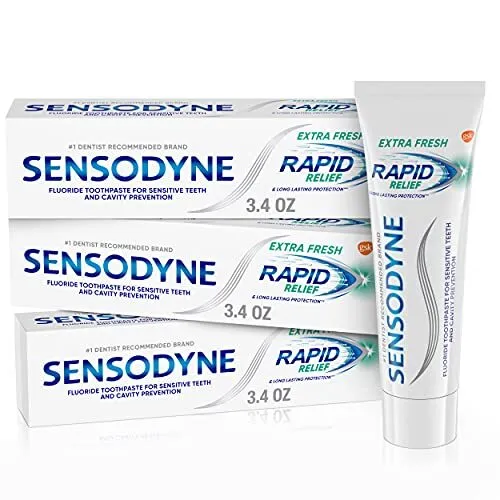 Sensodyne Rapid Sensitive Toothpaste, Extra Fresh - 3.4 Ounces (Pack of 3)