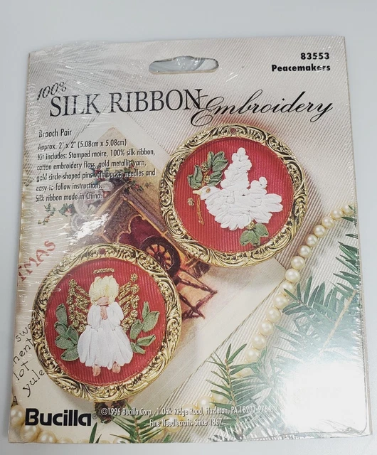 Kit de broche bordado cinta 100 % seda Bucilla pacificadores paloma ángel 83553