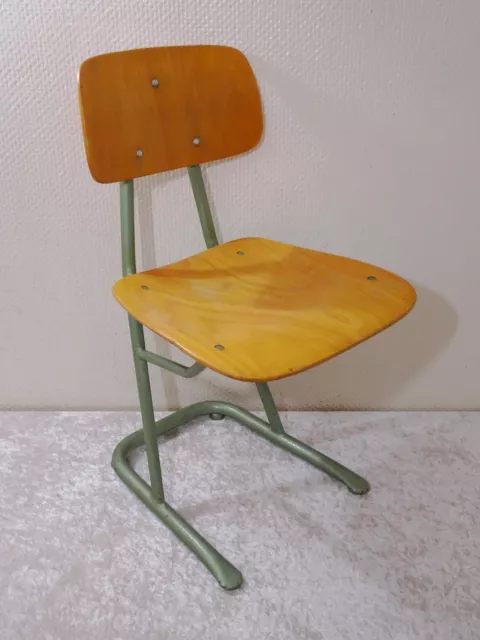 Njikoi - Bauhaus Diseño Infantil Silla de Escuela Metal Madera - Vintage - 65 CM