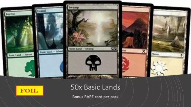 *FOIL* 50x Basic Lands - Magic the Gathering Cards - MTG BULK - Bonus RARE card