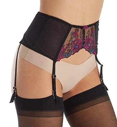 Gossard Donna Floreale Attraction Vip Reggicalze Intimo, Nero/Viola, M