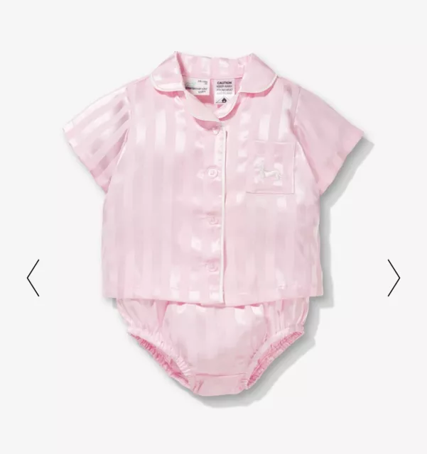 Peter Alexander Baby Pink Strip Satin Pj Set Size 0 6-12 Mths Contrast Trims