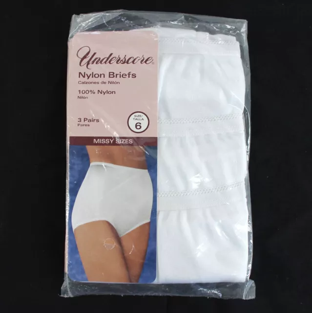 Underscore Nylon Briefs Sz 6 Womens Panties White Pack of 3 JC Penney NEW