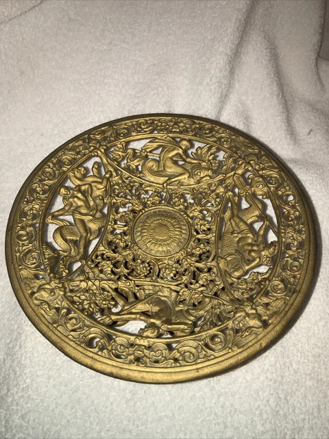 ANTIQUE BEAUTIFUL HEAVY BRASS ORNATE VERY DETAILED TRAY Or DISH -Signed