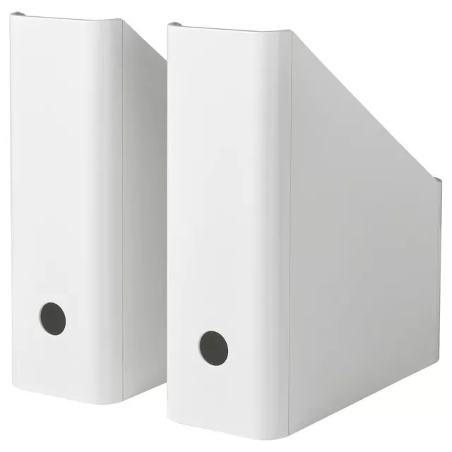 2 x file rivista Ikea KUGGIS, cartella contenitore organizer bianco scatola porta carta