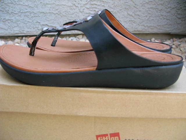 Fitflop Banda Leather Toe-Thong Sandals **Crystal**Black** Size 6***Brand New 2