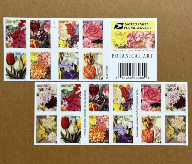 Sheet of 20 BOTANICAL ART Flower Stamp 1 Booklet  Celebration Invitations Stamps