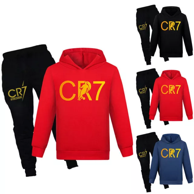 CR7 Ronaldo Kids Tracksuit Football Soccer Hoodies Hooded Sweatshirts Pants Set