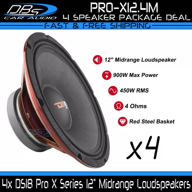 DS18 PRO-1.5KP12.4 12 Midbass Car Speaker 2000W Rms 4-Ohm Pro Mid  Loudspeaker
