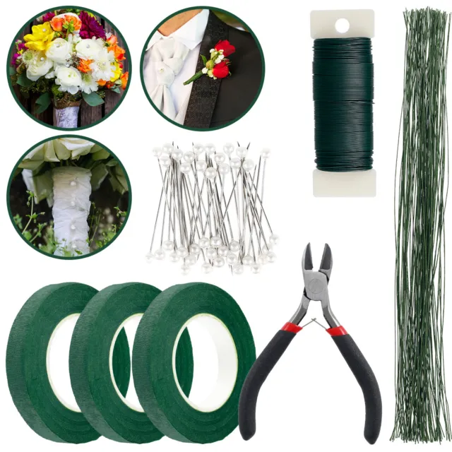 3 Pack/120 Pcs 32 in 22 Gauge Floral Stem Wire Bouquet Stem Wrapped Green