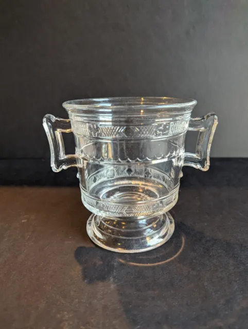 *RARE* Antique Open Sugar Bowl, Pressed Glass EAPG, 1870's, Crossed Bar Pattern