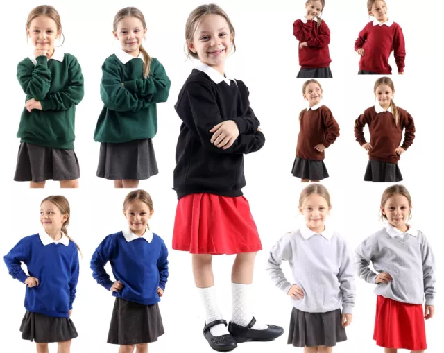 Girls Boys Kids Jumper Sweatshirt Crew tops Round/V- Neck  School Uniform fleece