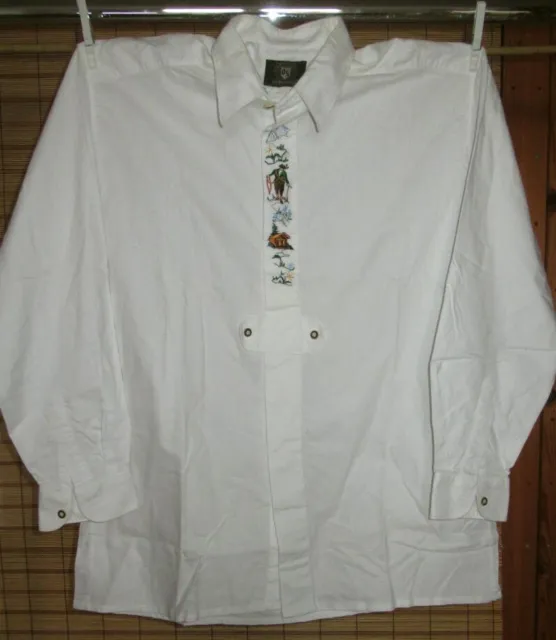 Camicia Tradizionale Bianca Ricamata - Cotone - Os Trachten - Tg. L - 41/42