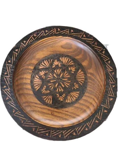 Vintage Hand Carved Wooden Plate from  Krakow, Poland