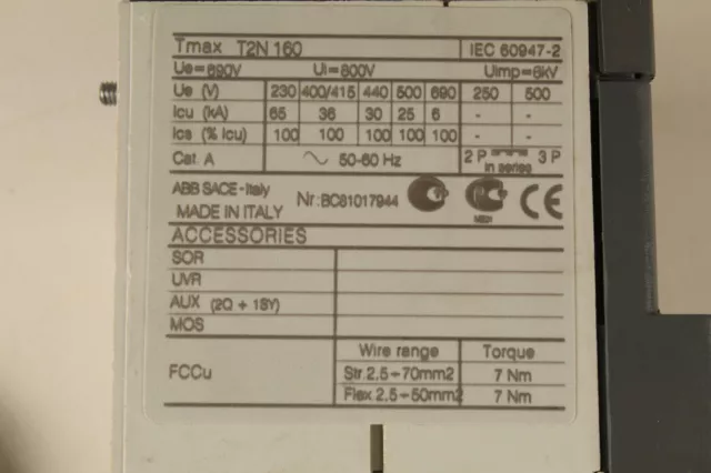 ABB SACE TMAX T2N 160 IEC 60947-2 LN=63A (disjoncteur) - Garantie 6 mois 2