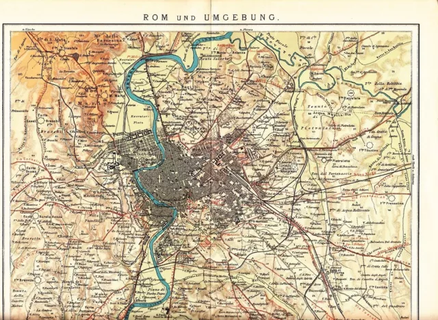 c. 1890 ITALY ROME ROMA & OUTSKIRTS CITY PLAN  Antique Map