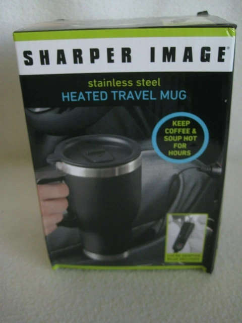 Sharper Image - Stainless Steel Heated Travel Mug Black