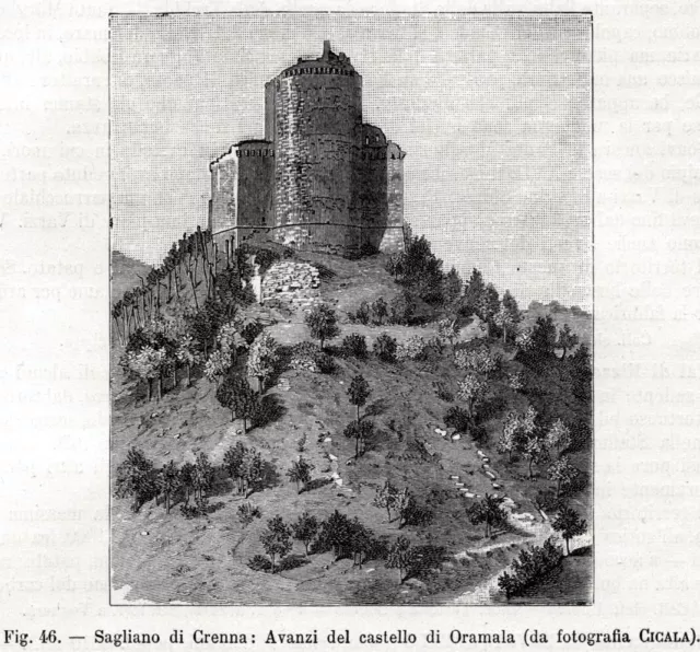 Sagliano di Crenna: Castello di Oramala. Varzi. Stampa antica del 1896