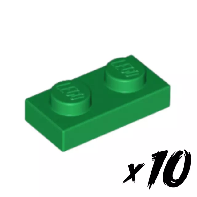 10x LEGO 3023 • 1x2 Plate • Platte • Basic • grün • green