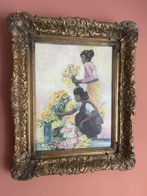 Early c20th ‘Oil Painting’ On Board in c19th Baroque Gilt Wood Frame 54x44cm
