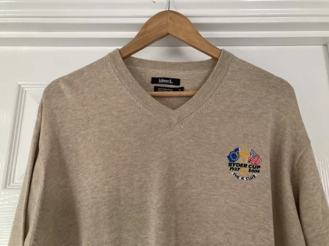 Ashworth Mens Beige V-Neck Golf Jumper, Ryder Cup 1927-2006 The K Club, Medium 