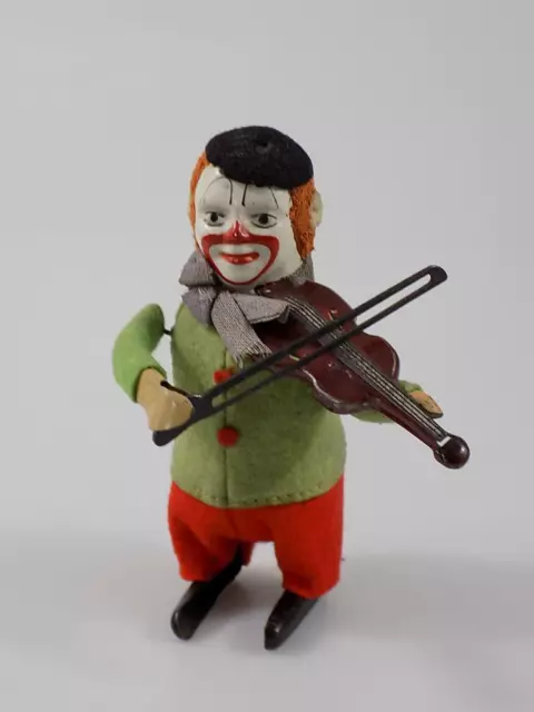 Vintage Schuco Clown Tanzfigur Geigenspieler Aufziehfigur Blechspielzeug Uhrwerk