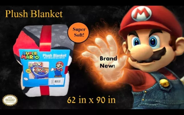 NEW Nintendo Super Mario Mr. Moustache Plush Twin Blanket 62" x 90"