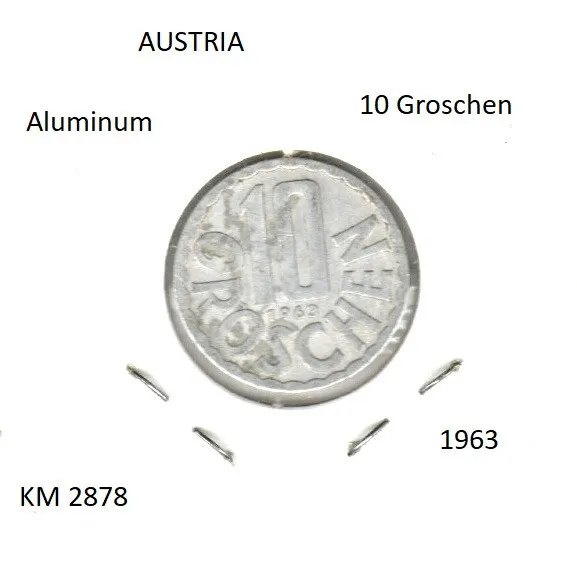 Austria 10 Groschen, 1963, aluminum, KM 2878