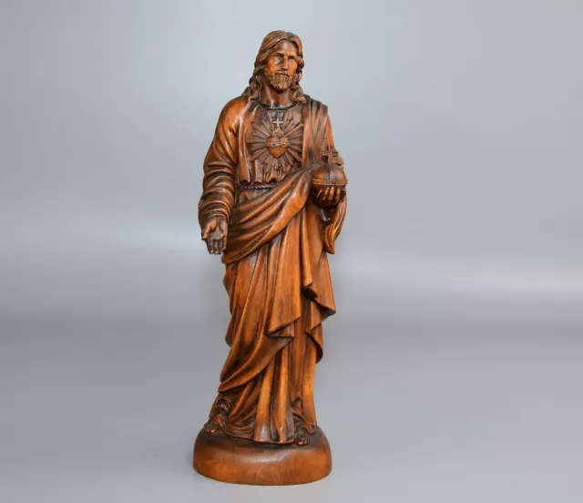 Chinese Natural Boxwood Carved Jesus Figure Statue Wooden Sculpture Home Decor