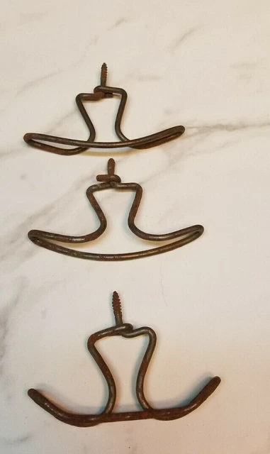 VINTAGE DOUBLE COAT Hooks Twisted Wire School Farm Primitive Lot of 3  £16.92 - PicClick UK