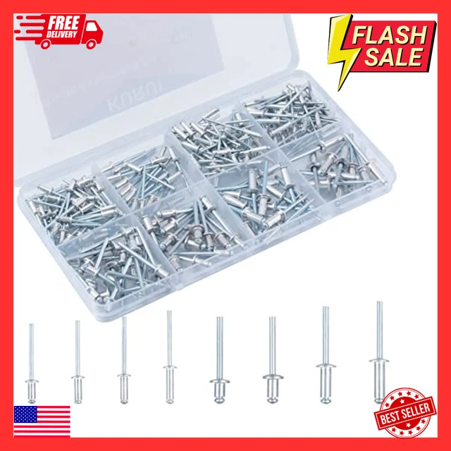 KURUI Pop Rivets Assortment Kit, 190PCs Aluminum Rivets Set in 8 Sizes 1/8*1/4",