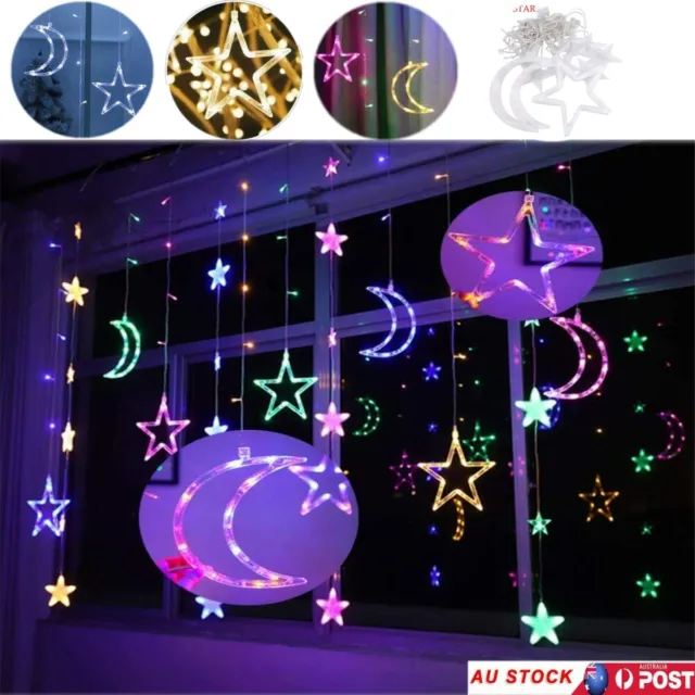 LED Fairy String Wall Lights Moon Star Curtain Xmas Wedding Party Decor Lights