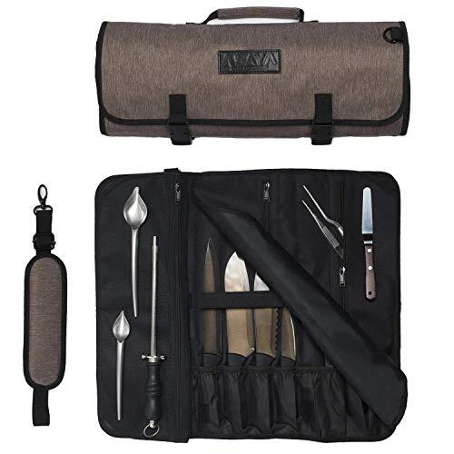 Asaya Chef Knife Roll Bag - 20 Total Pockets for Knives and Kitchen Utensils ...