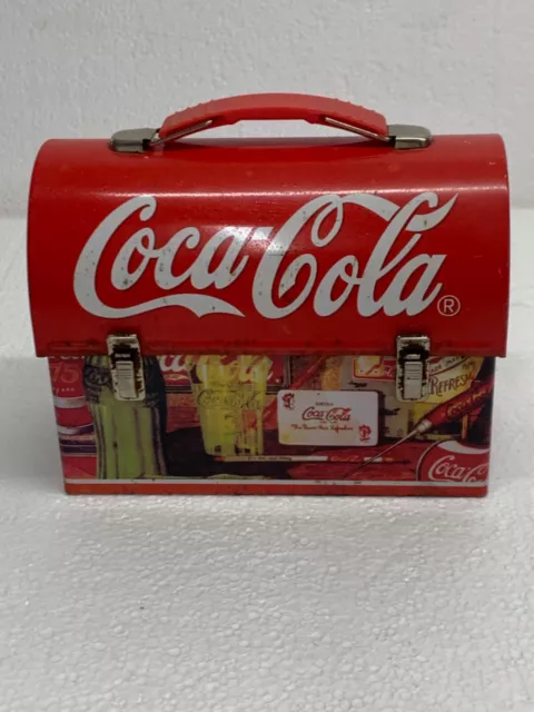 Vintage Coca Cola Mini Handled Lunchbox Metal Tin Lunch Pail Box