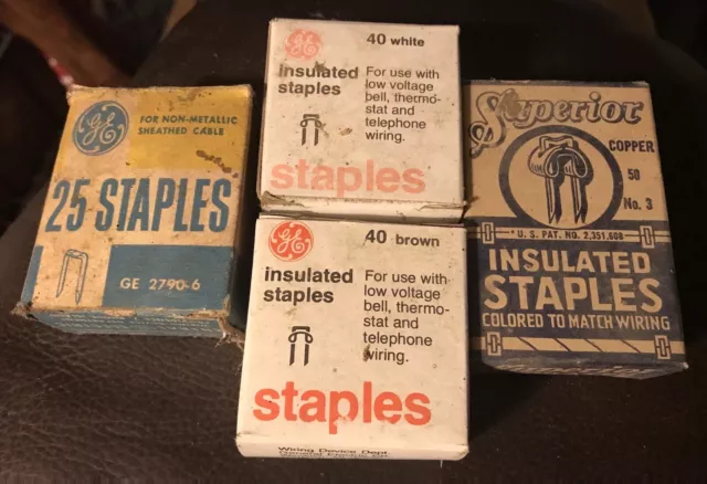 X3 General Electric Insulated Staples Box +Superior Box Brown & White Vintage