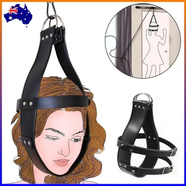 Adult unisex PU Leather head suspension Mask Headgear hanging Harness restraints