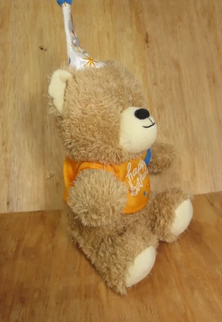 HALLMARK HAPPY BIRTHDAY Plush Teddy Bear Hat Orange Shirt Tan Brown Stuffed $8.00 - PicClick