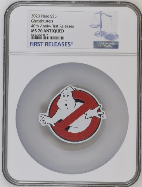 2023 Niue Ghostbusters 2 oz Silver Logo Shaped Coin 40th Anniversary NGC MS70 FR
