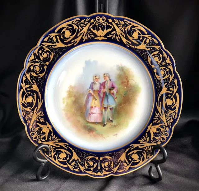 French Sevres Plate Cobalt Blue Charger Sèvres Chateau de Tuileries 22K Gold