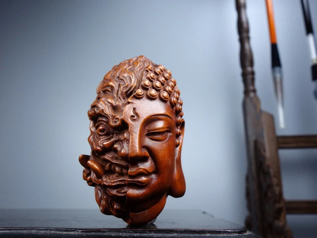 Chinese Natural Boxwood Hand carved Exquisite Buddha Devil Statue AJ0554
