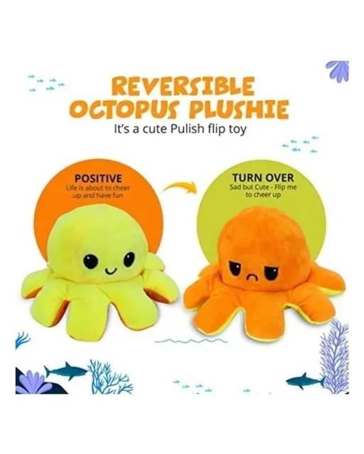 3 X OFFICIAL 8" Reversible Mood Colour Changing Octopus Plush Soft Toys ...