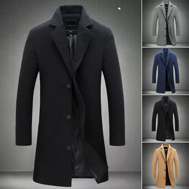 Men's Double Breasted Overcoat Long Jacket Outwear Winter Warm Wool Trench Coat