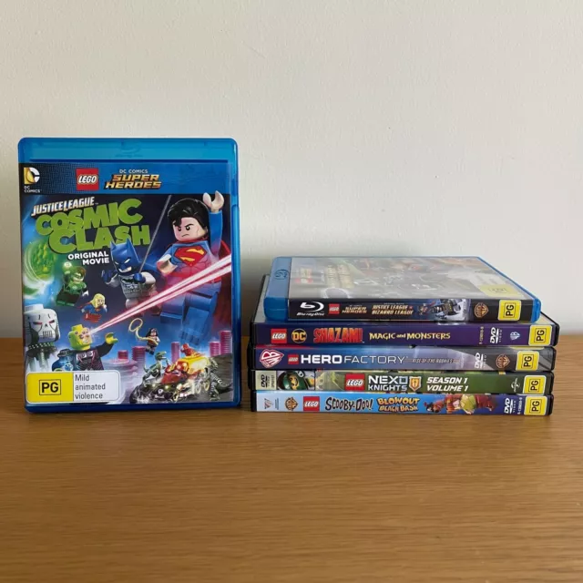6 x LEGO DC Super Heroes DVD Blu Ray Justice League, Shazam, Scooby Doo, Nexo