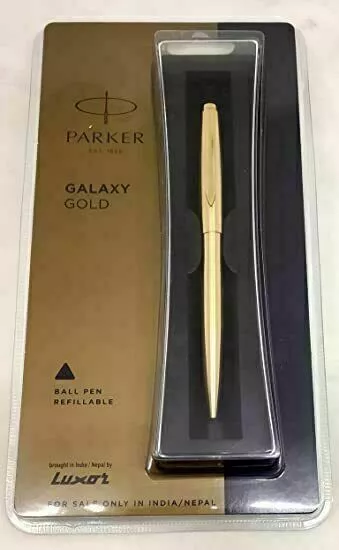 Parker Galaxy Gold Body Clip Ball Point Pen BP GT Trim Fine Blue Ink