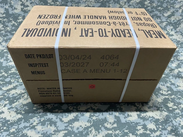 MRE US ARMY - Meals Ready to Eat - Case A, Insp. Date 03/2027, 12-Menüs ...