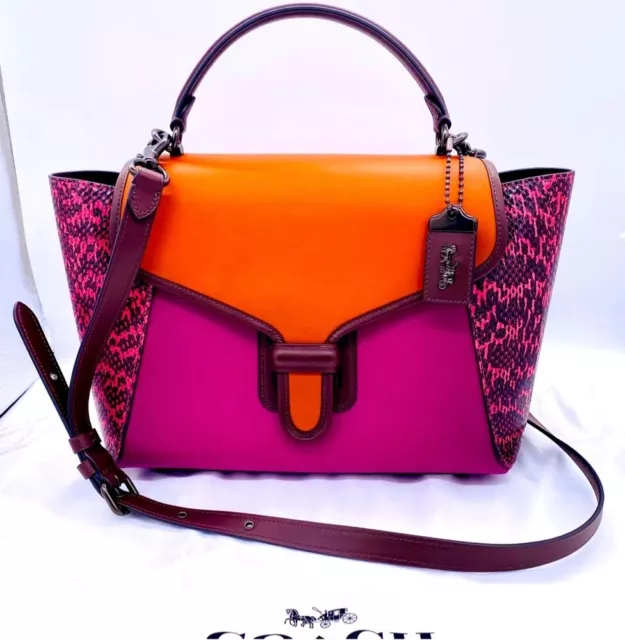 NWT COACH COURIER Carryall Color-block Satchel Brightly Colored Hibiscus