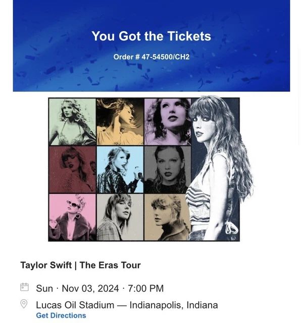 TAYLOR SWIFT THE Eras Tour Indianapolis Nov 1, 2025 2 tickets 300