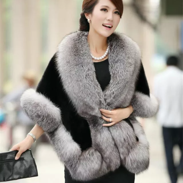 Faux Fur Long Shawl Stole Wrap Fluffy Scarf Cape Coat Warm Bridal Wedding Winter