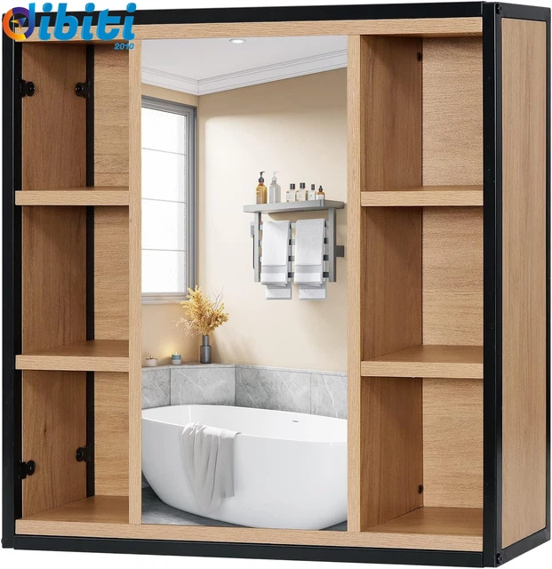 HOMCOM Specchio Da Bagno Moderno In Legno Con 4 Ripiani Nero - 9